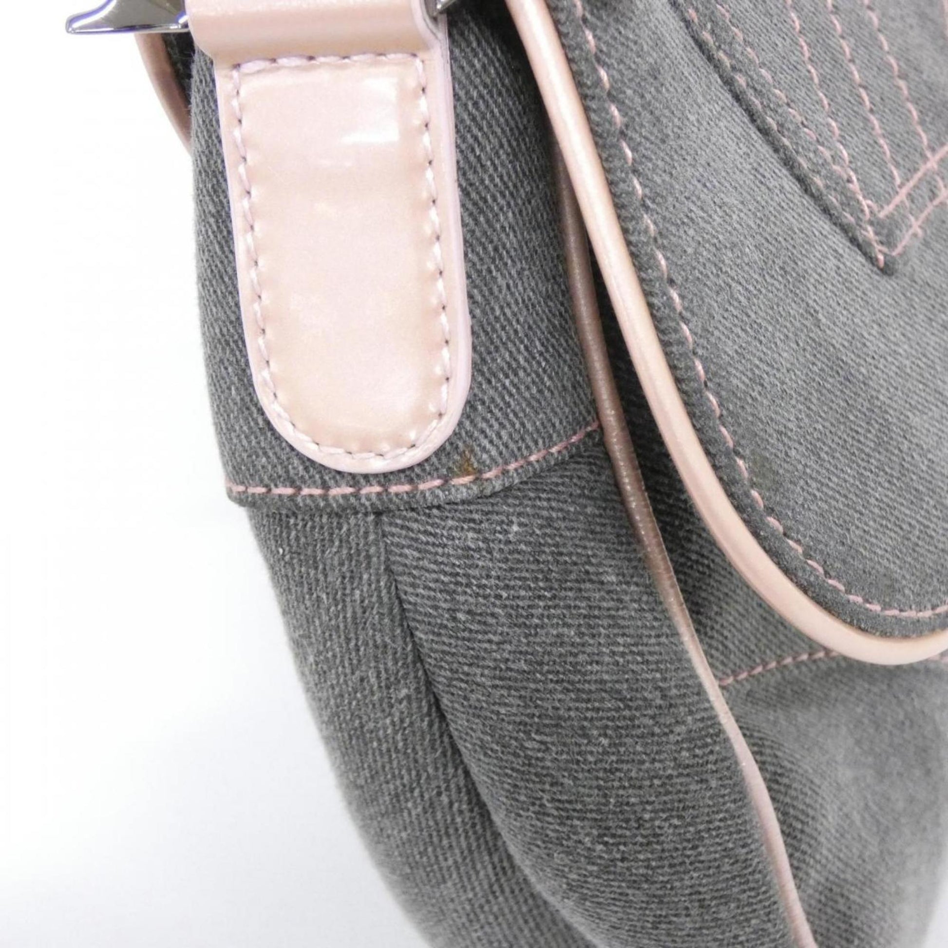 Christian Dior Gray Pink Denim Shoulder Bag  