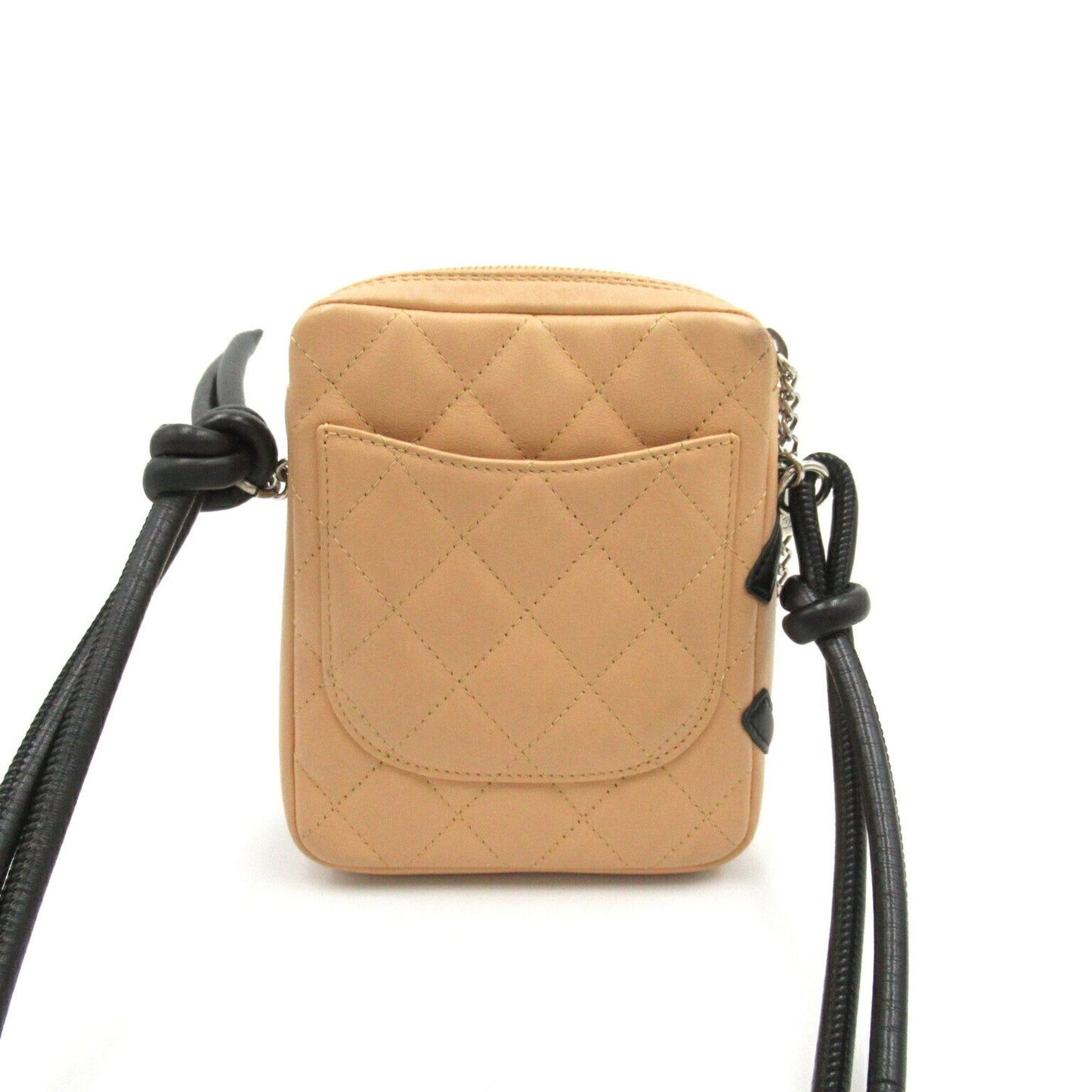 CHANEL Cambon Line Pochette Shoulder Bag Leather Women s Beige Black