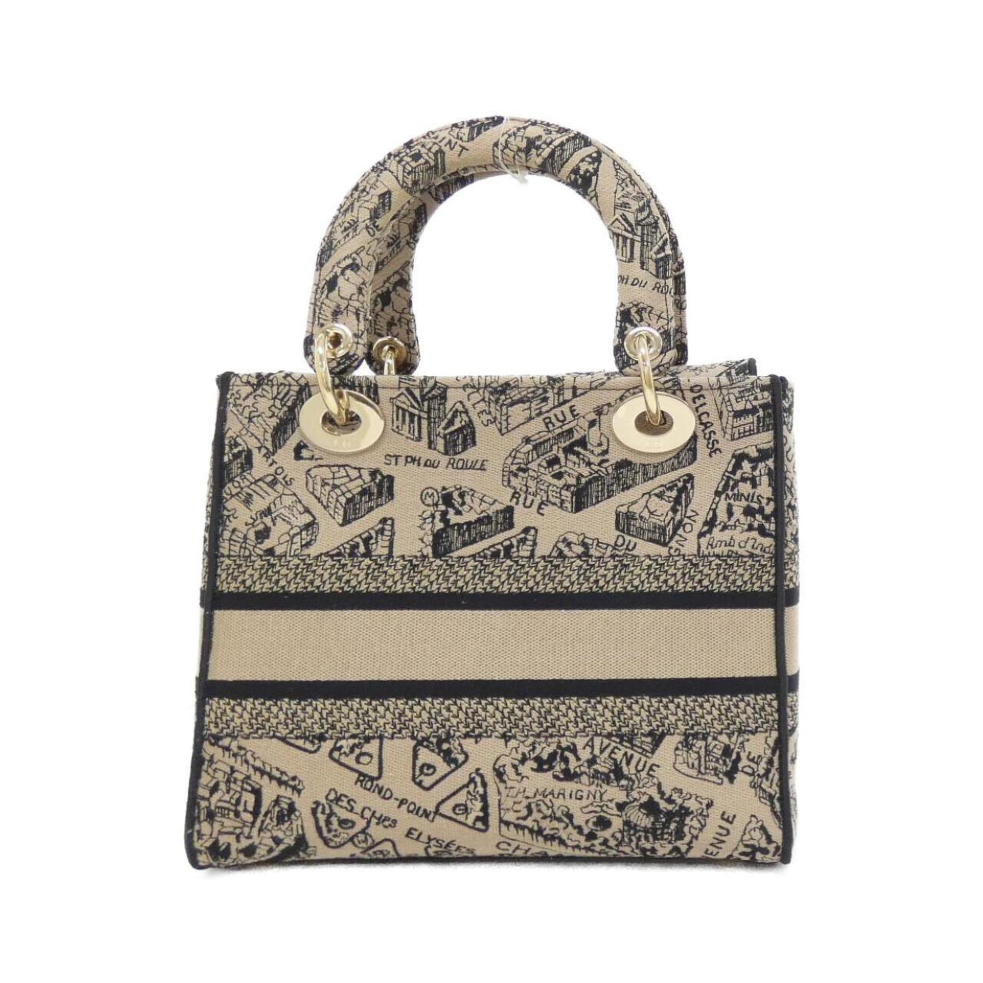 Christian Dior Beige Black Canvas Handbag  