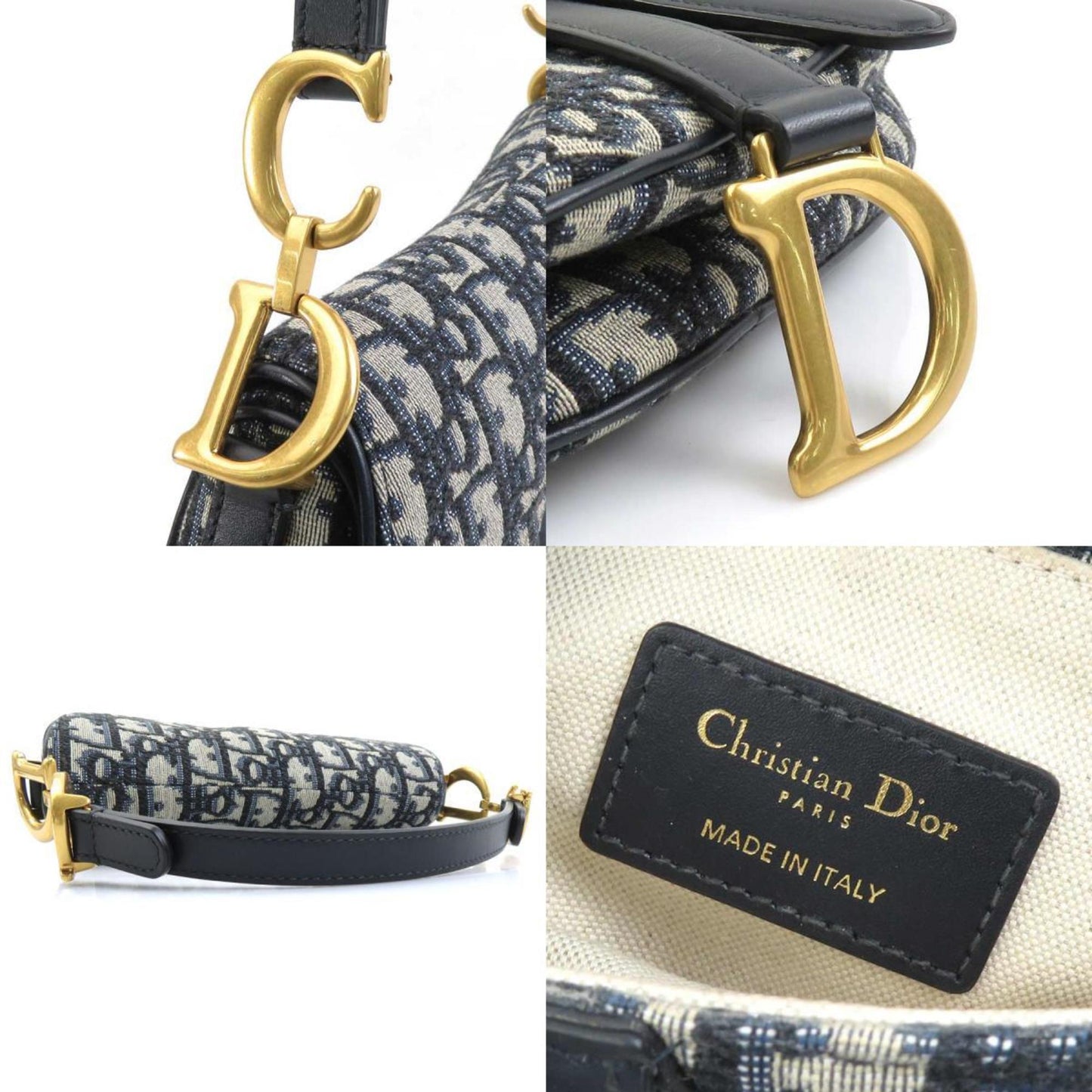 Christian Dior Navy Canvas Handbag Saddle Bag  