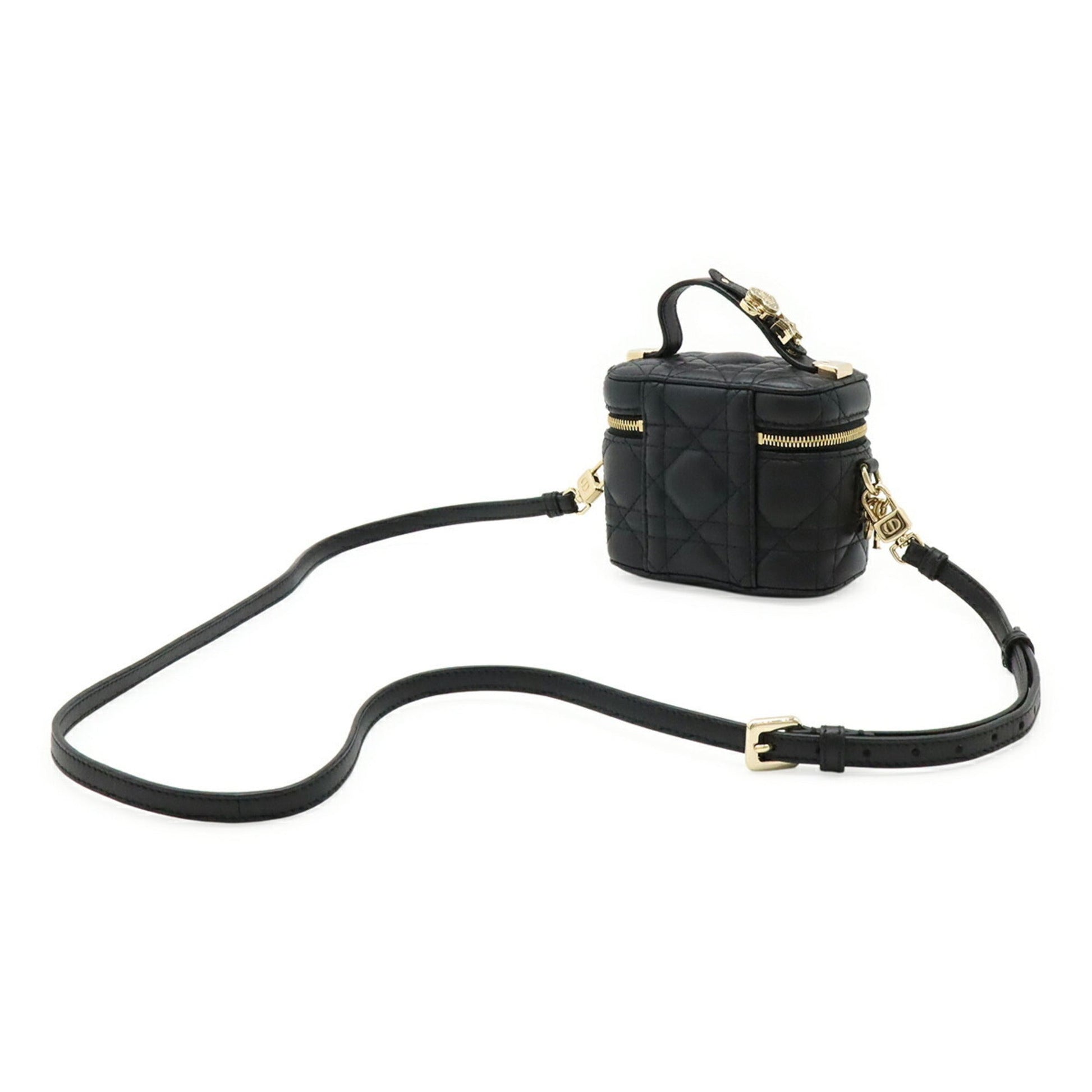 Christian Dior Lady Dior Black Leather Shoulder Bag  
