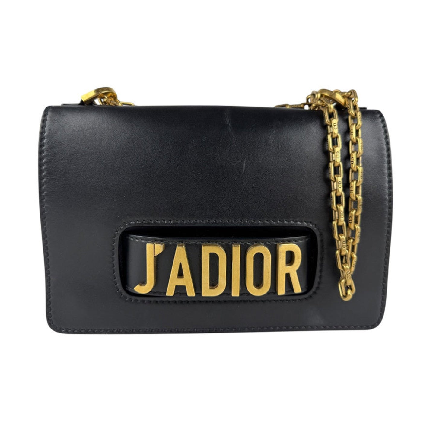 Christian Dior Black Gold Leather Metal Shoulder Bag  