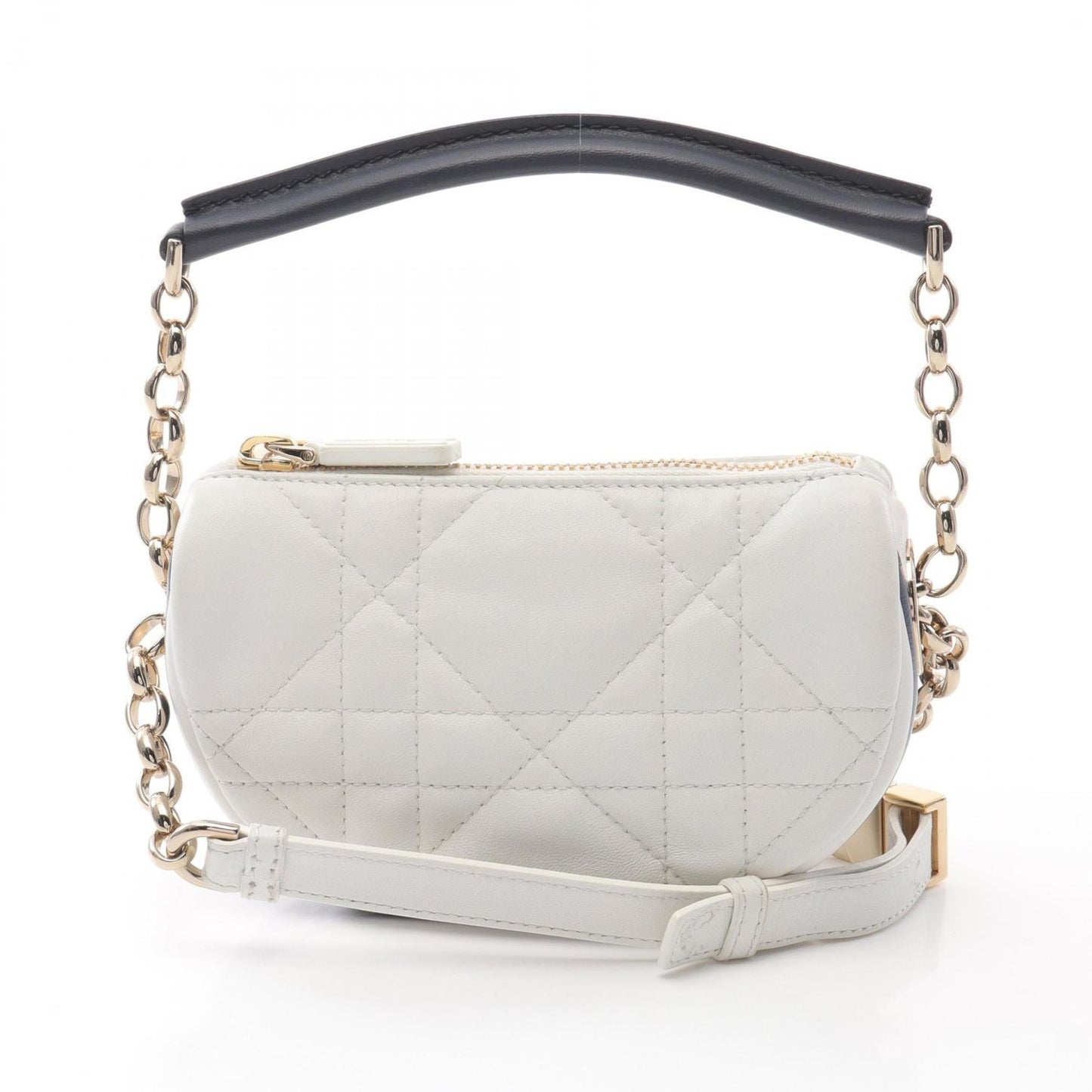 Christian Dior Navy White Leather Shoulder Bag  