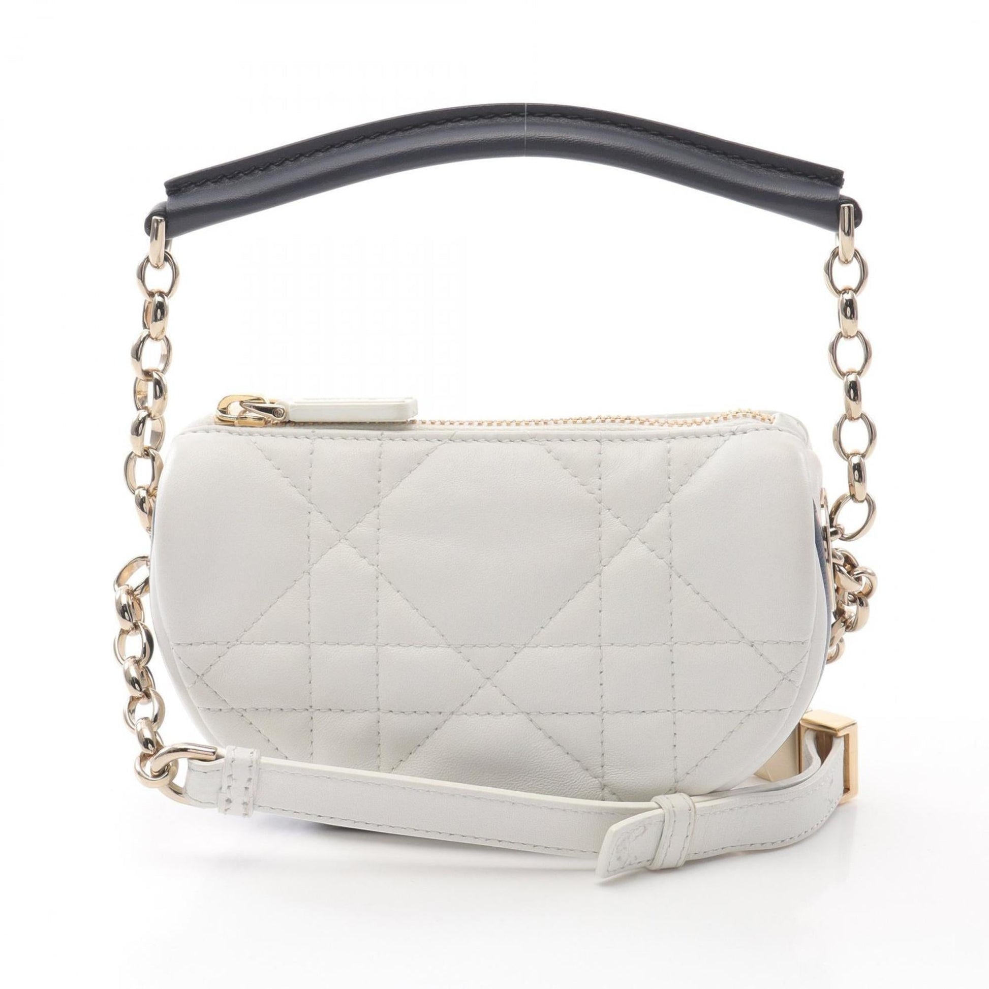 Christian Dior Navy White Leather Shoulder Bag  