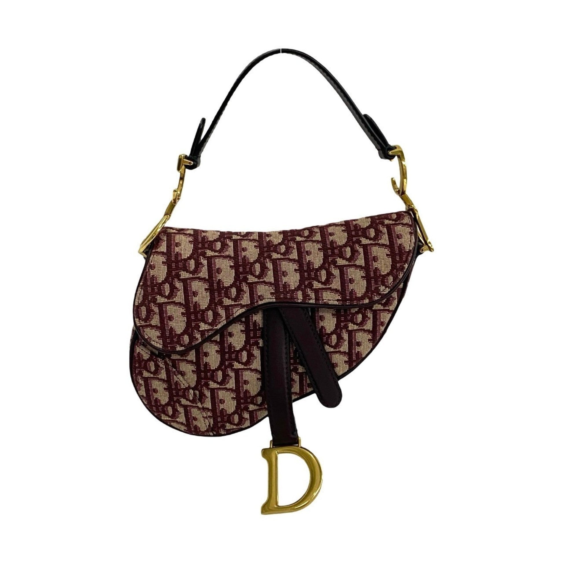 Christian Dior Red Color Leather Canvas Handbag Saddle Bag  