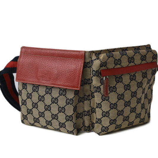 Gucci Red Leather Canvas Clutch