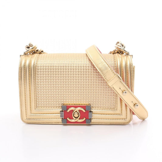 CHANEL Boy Chanel Shoulder Bag Leather Women s Gold Red