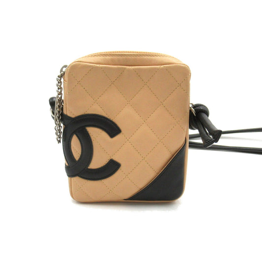 CHANEL Cambon Line Pochette Shoulder Bag Leather Women s Beige Black