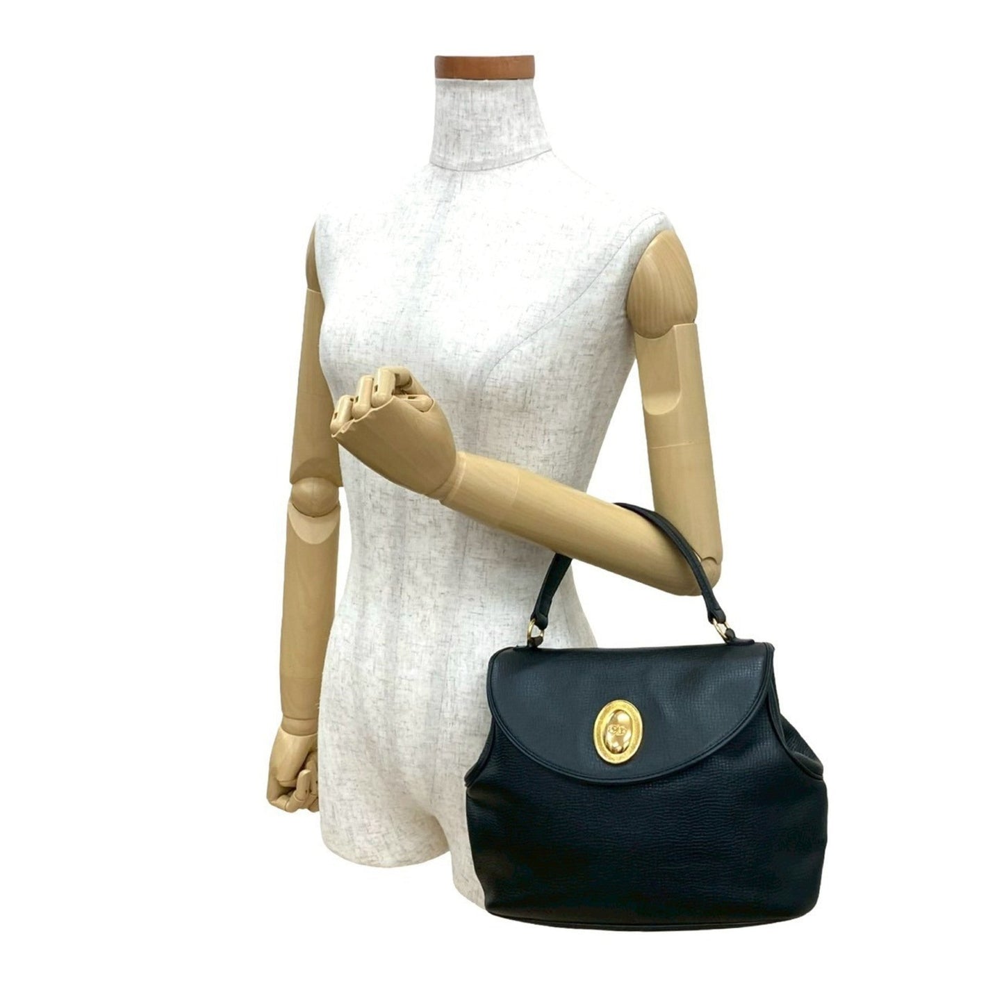 Christian Dior Black Leather Handbag Tote Bag  