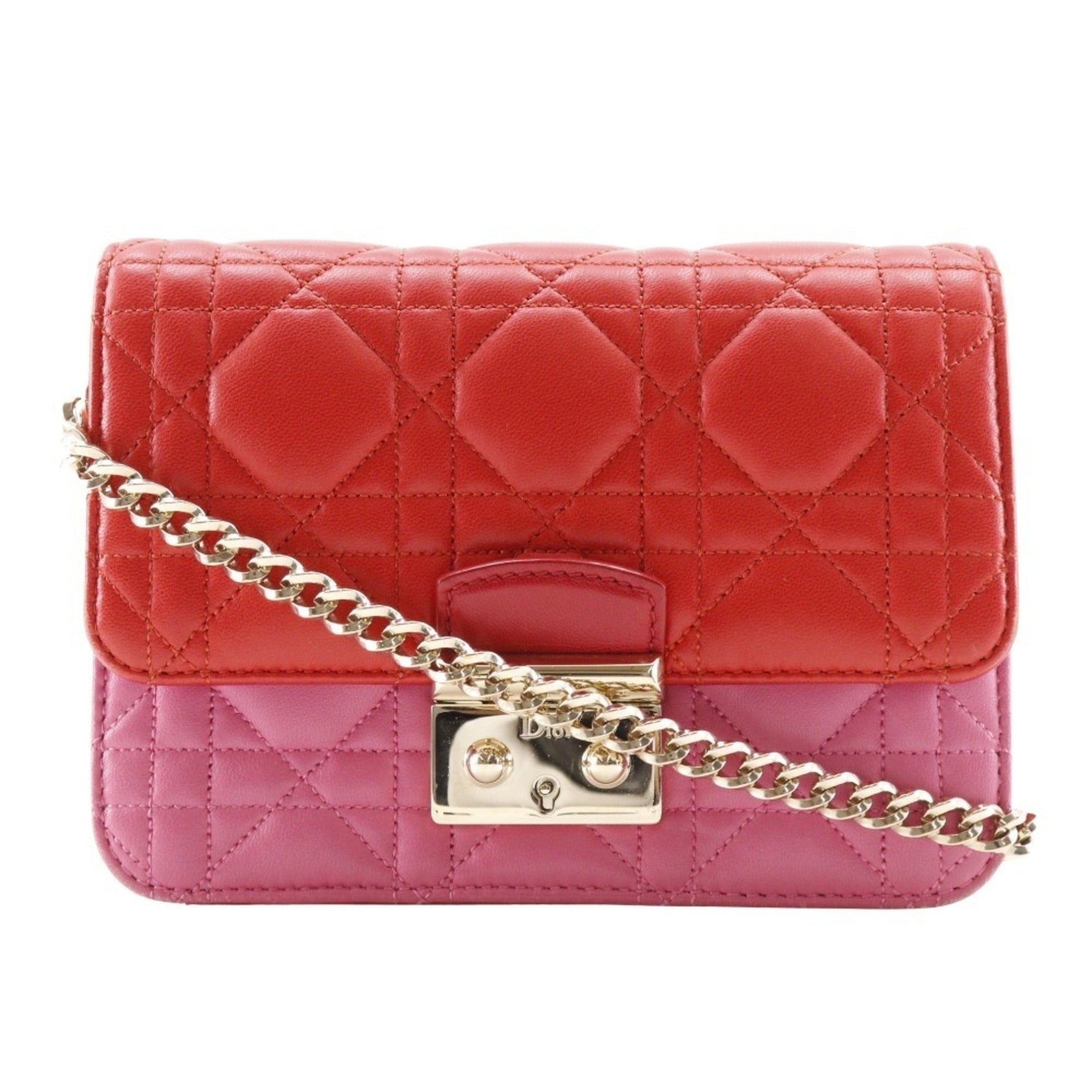 Christian Dior Pink Red Color Leather Shoulder Bag  