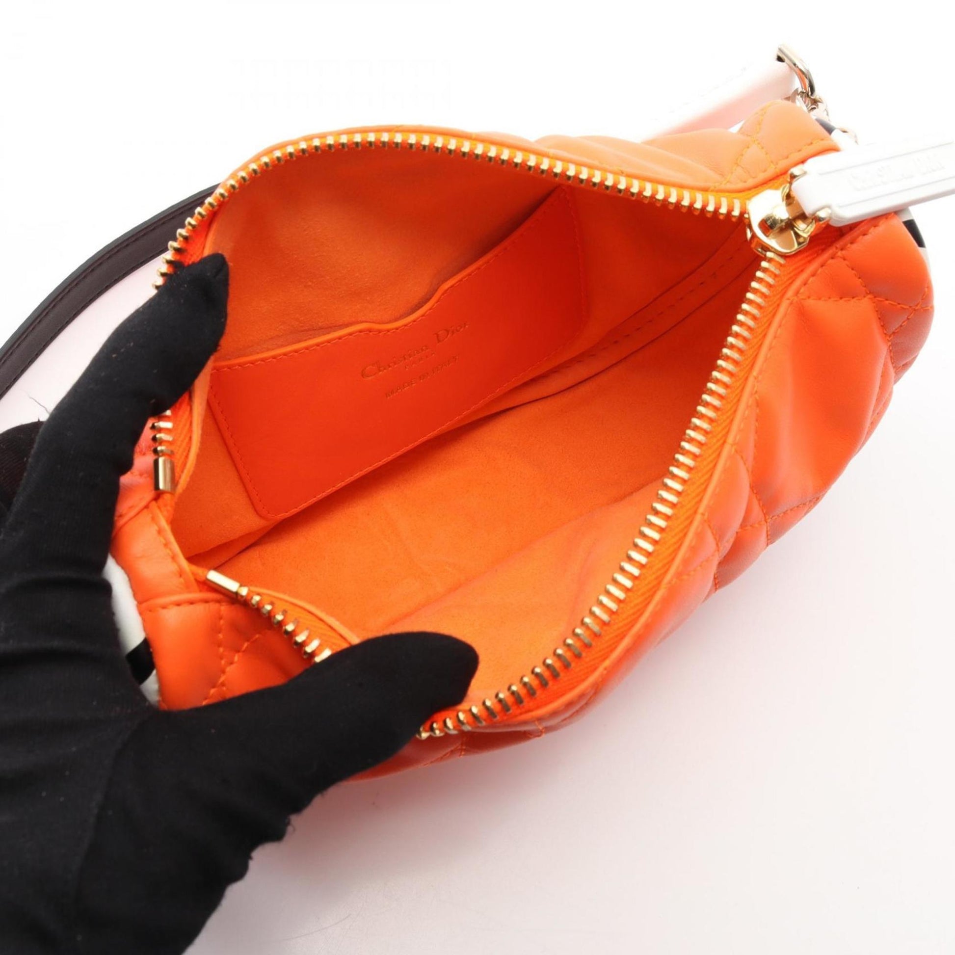 Christian Dior Orange White Leather Shoulder Bag  