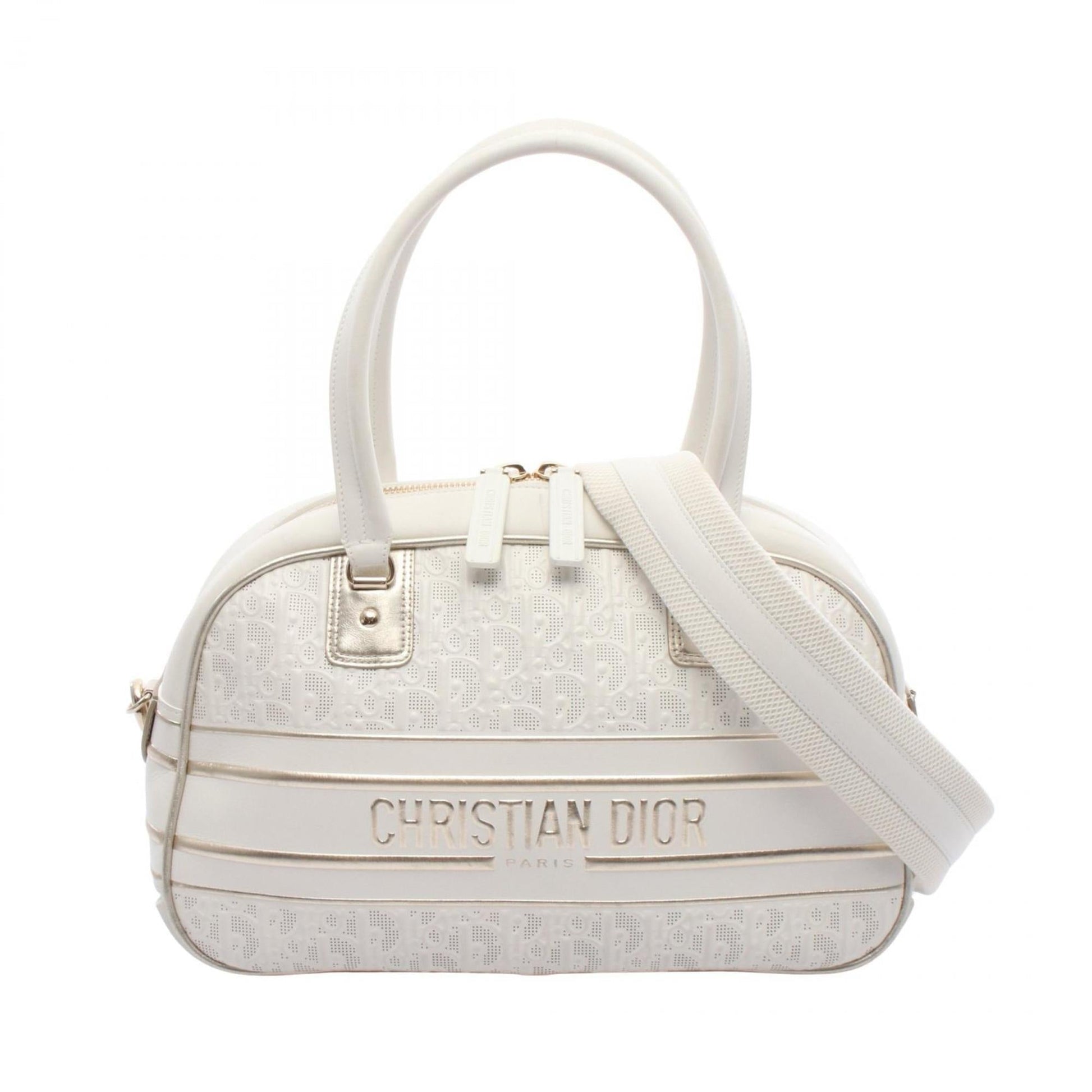 Christian Dior Gold White Leather Handbag  