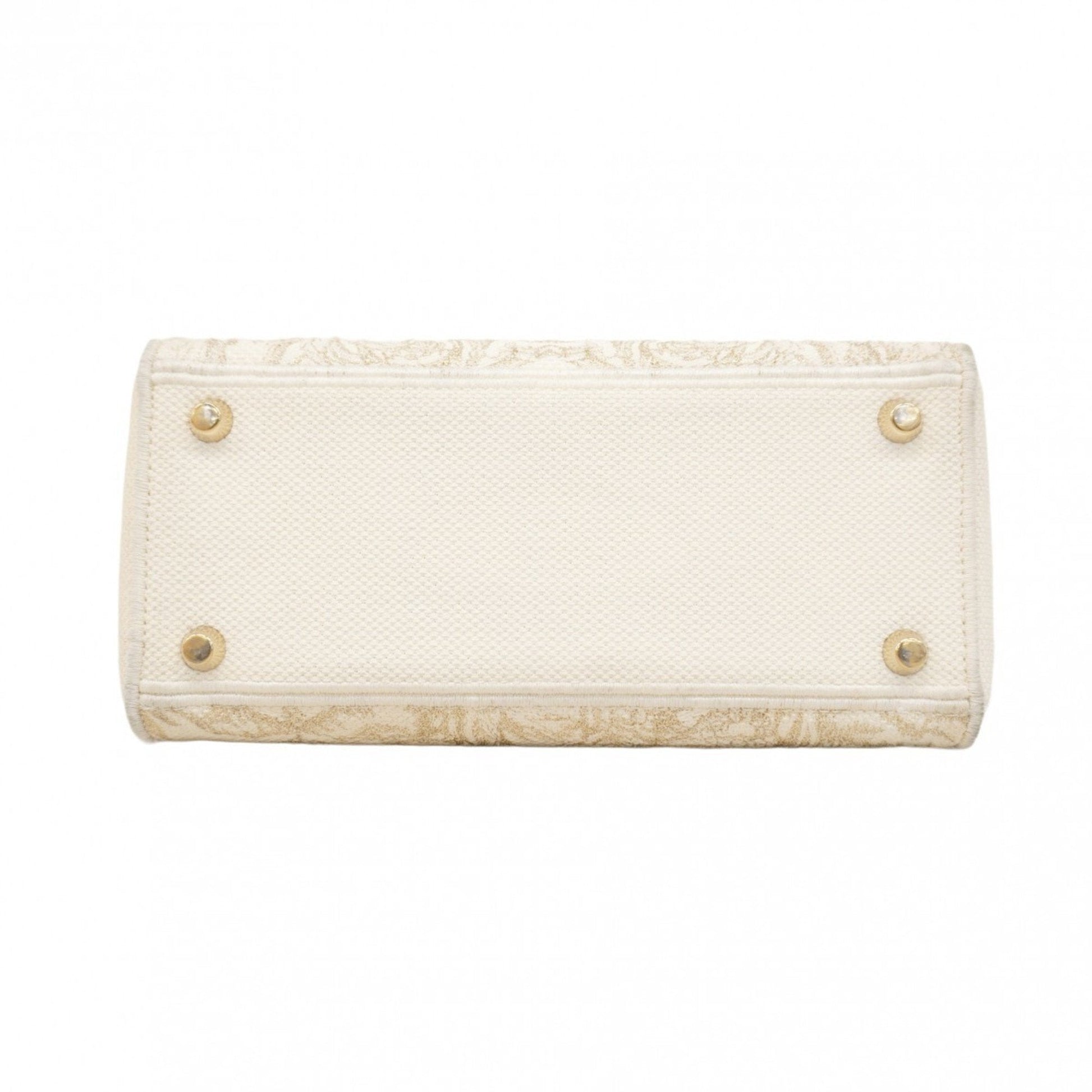 Christian Dior Gold White Canvas Handbag  