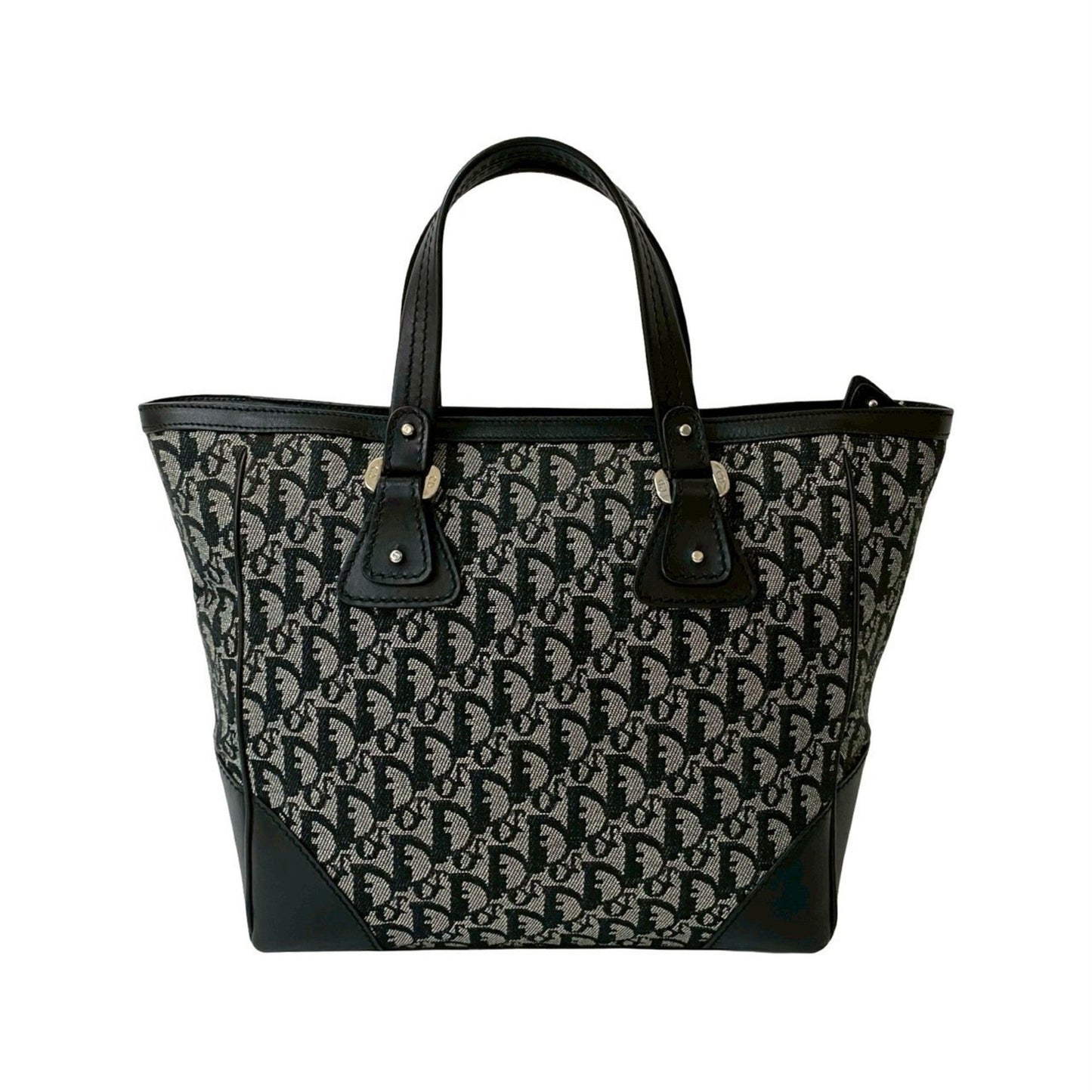 Christian Dior Black Canvas Leather Handbag Tote Bag  