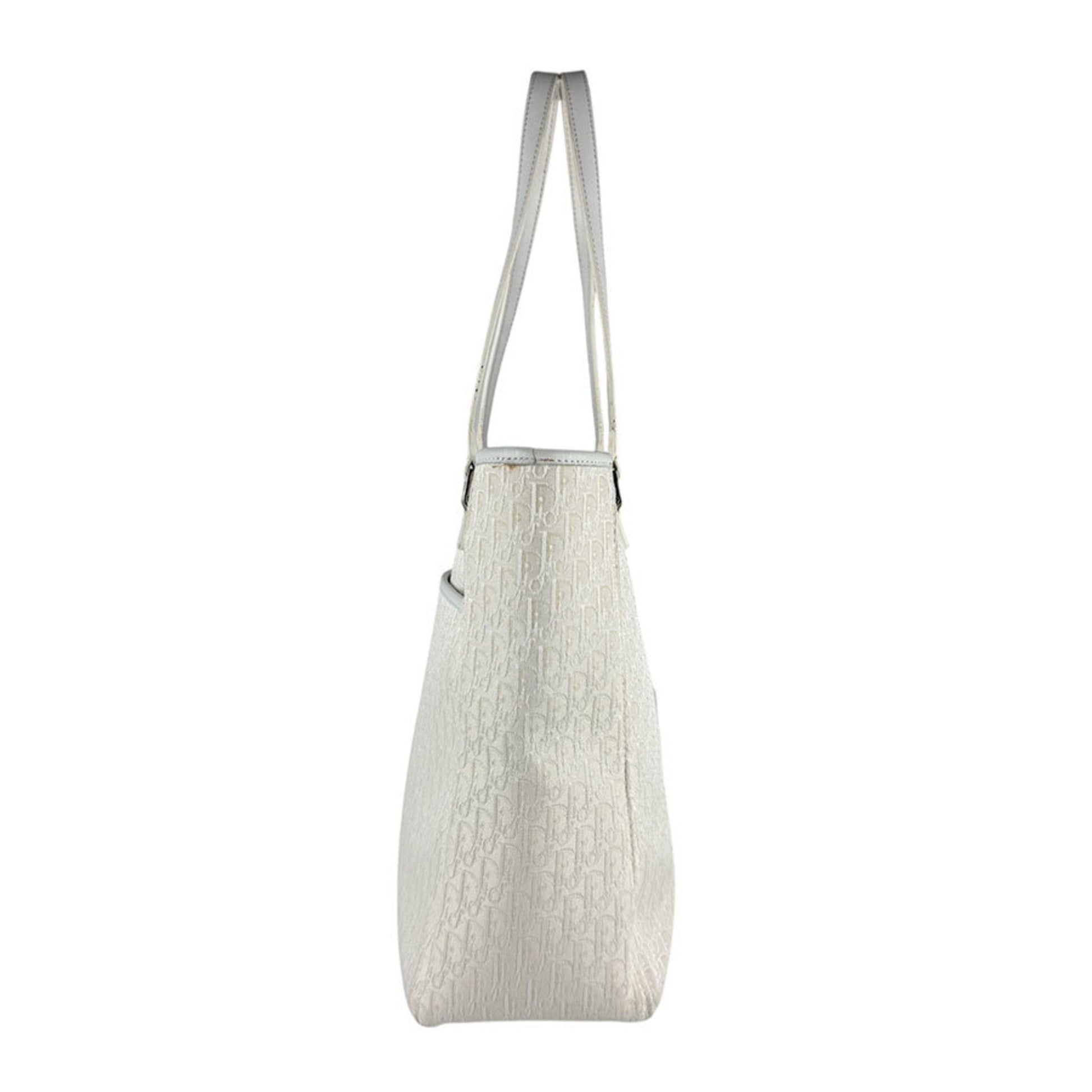 Christian Dior Ivory Canvas Leather Handbag  