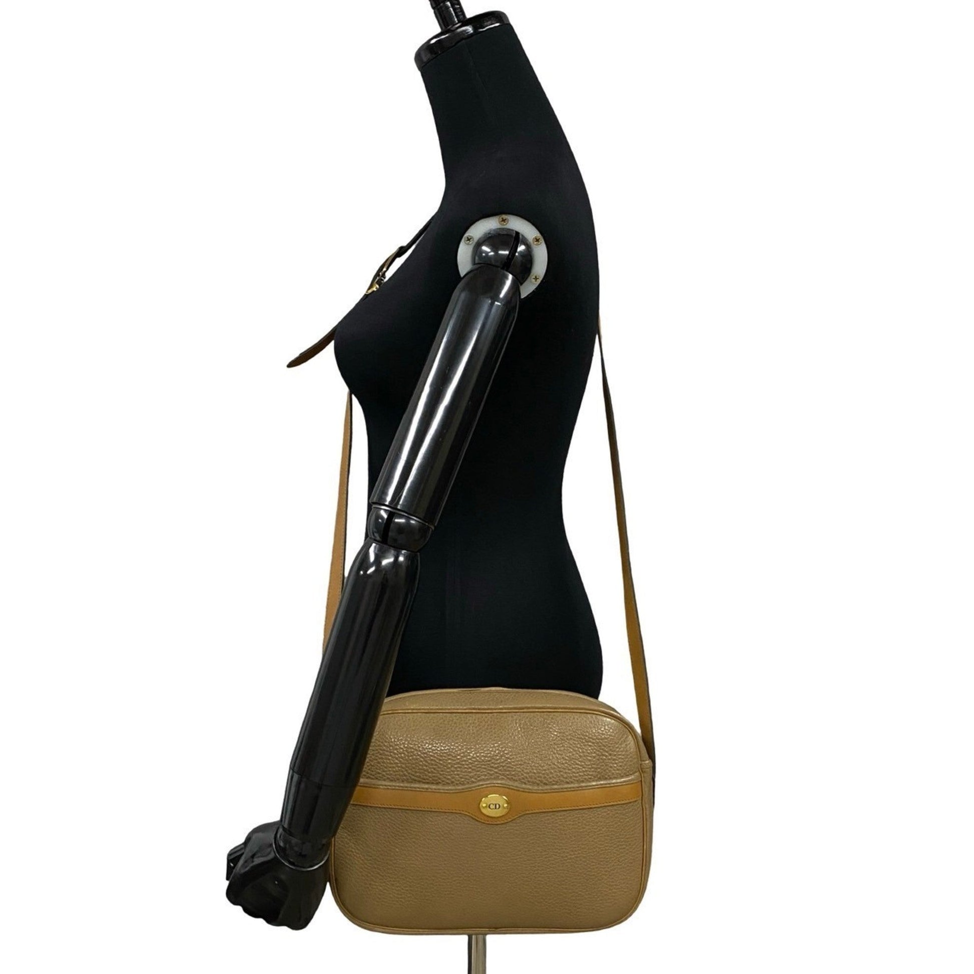 Christian Dior Beige Brown Leather Pochette Shoulder Bag  