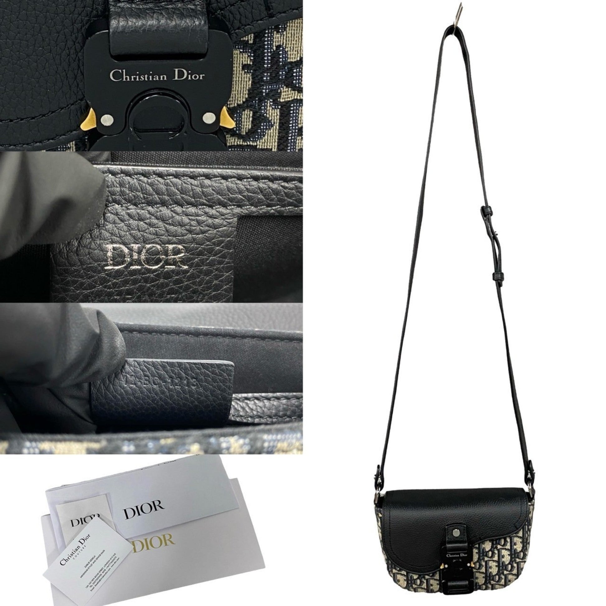 Christian Dior Black Gray Leather Canvas Pochette Shoulder Bag  