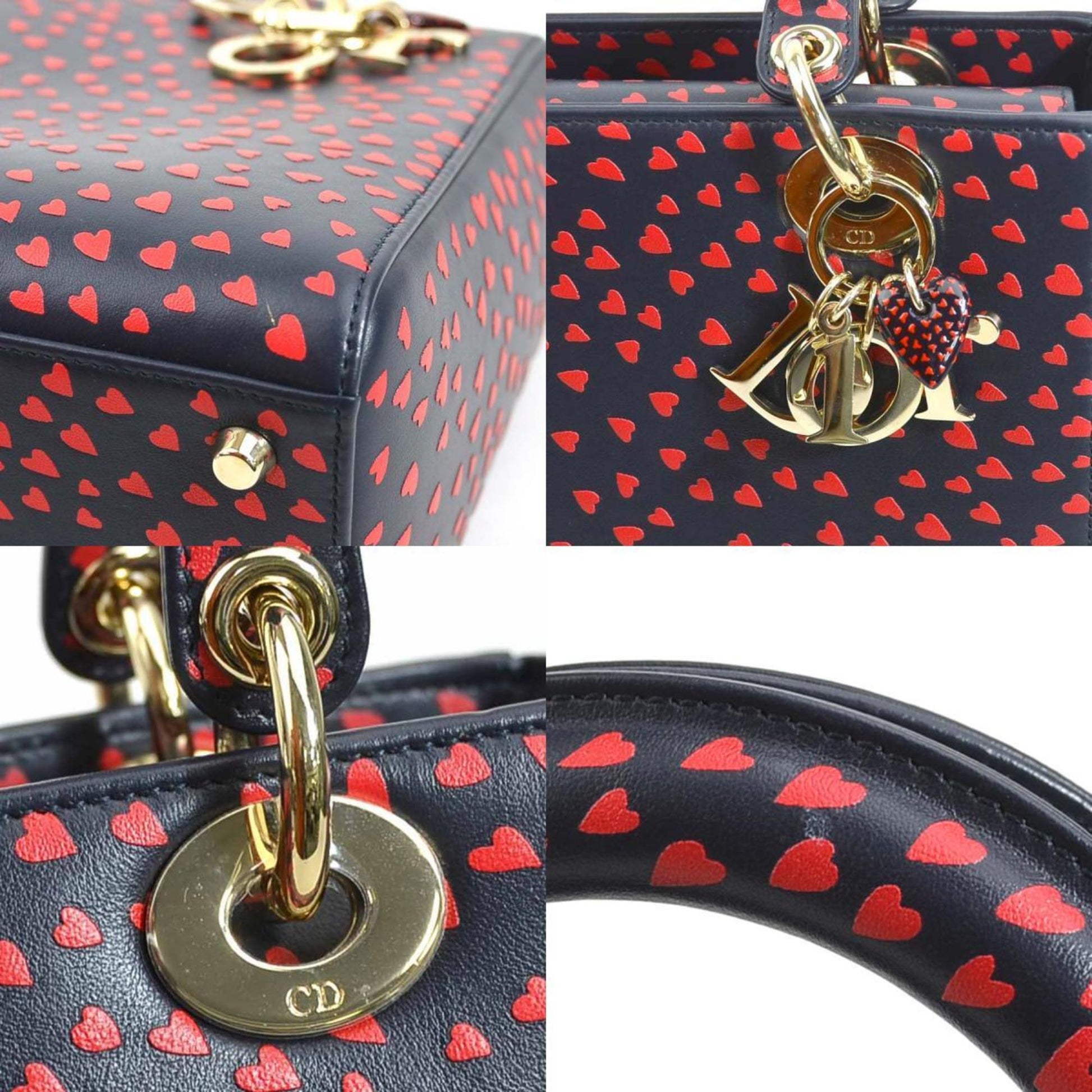 Christian Dior Navy Red Color Leather Handbag Shoulder Bag  