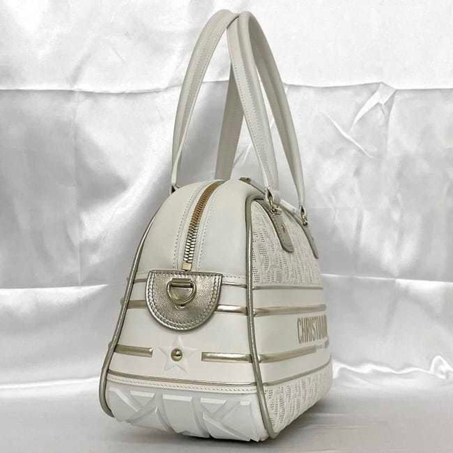 Christian Dior Trotter White Leather Rubber Boston Bag Handbag  