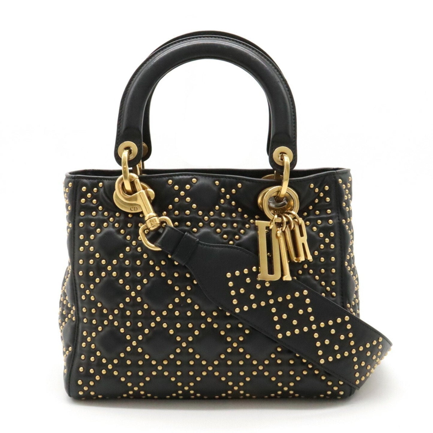 Christian Dior Lady Dior Black Leather Handbag Shoulder Bag  