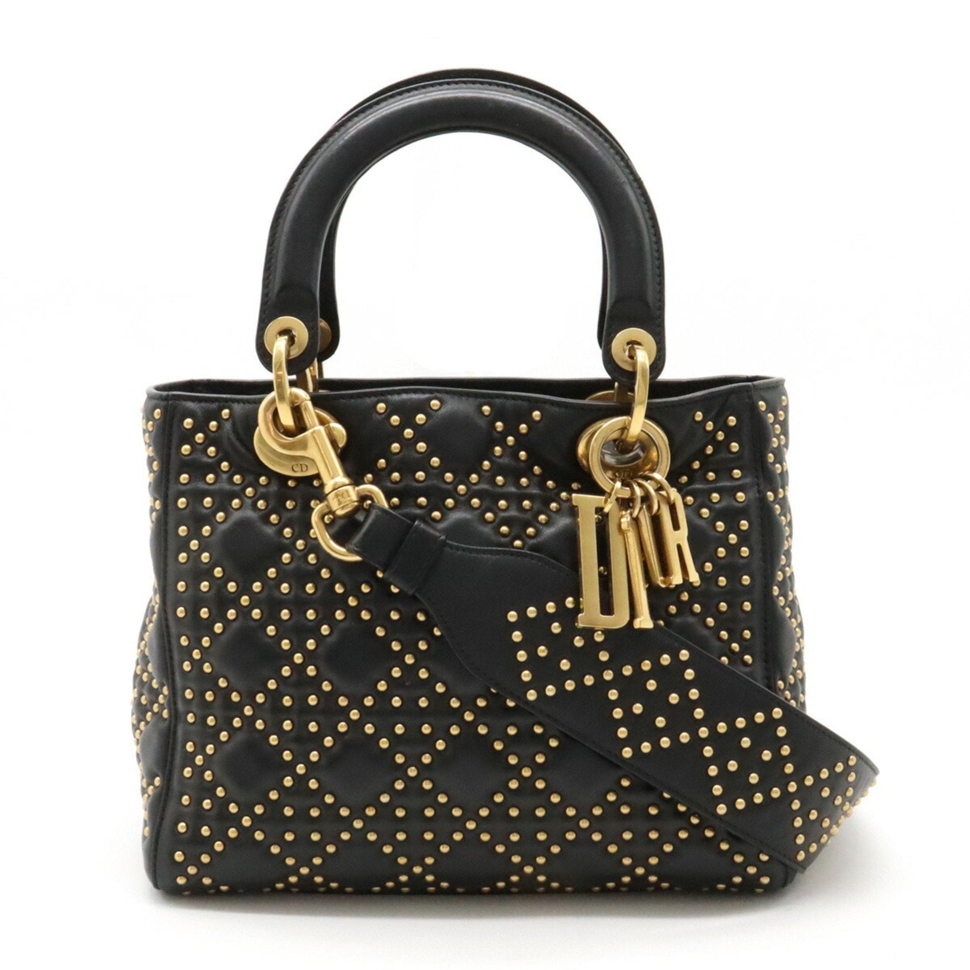 Christian Dior Lady Dior Black Leather Handbag Shoulder Bag  
