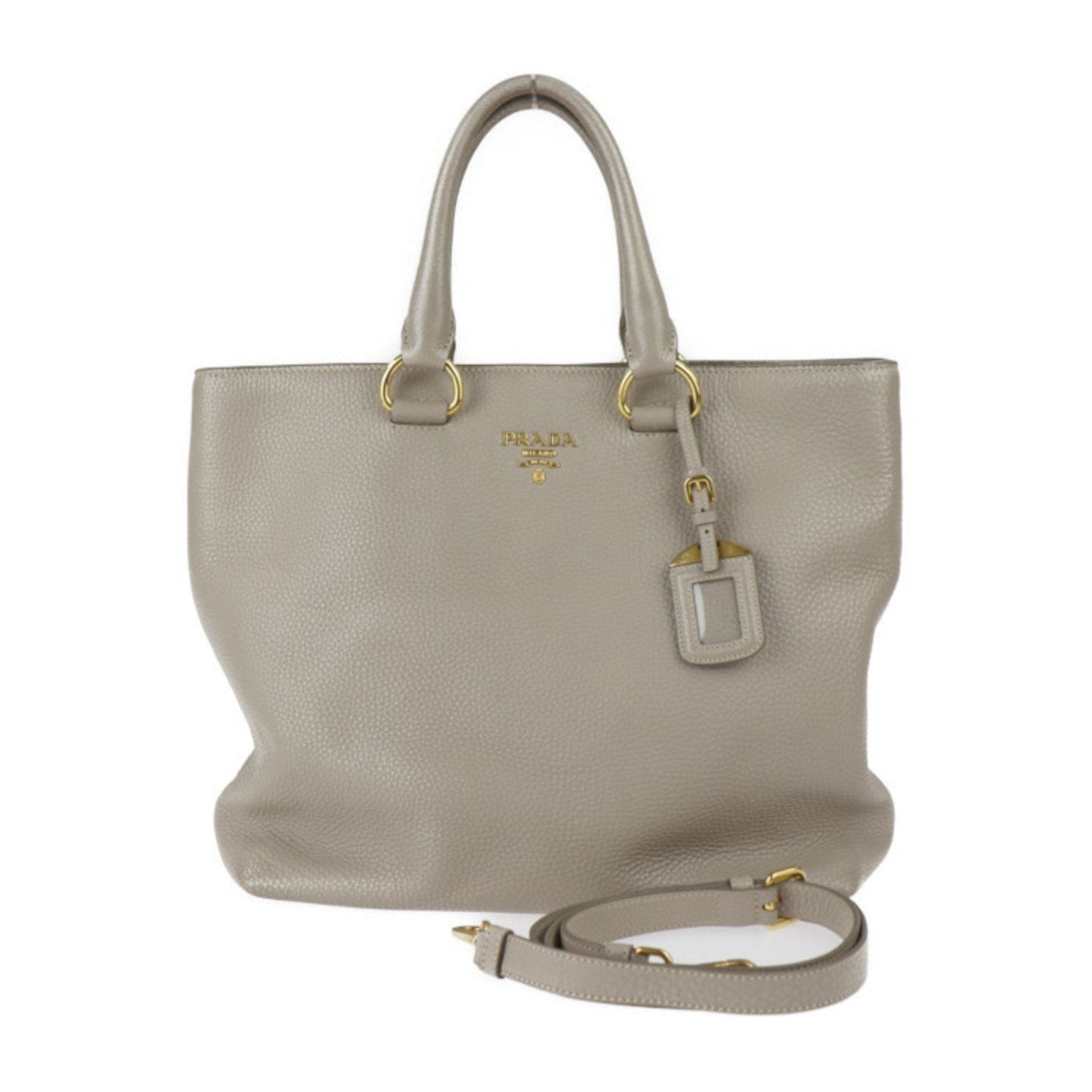 Prada Tote Bag Leather POMICE Graige Series Etoupe Gold Hardware 2WAY Shoulder HandBag