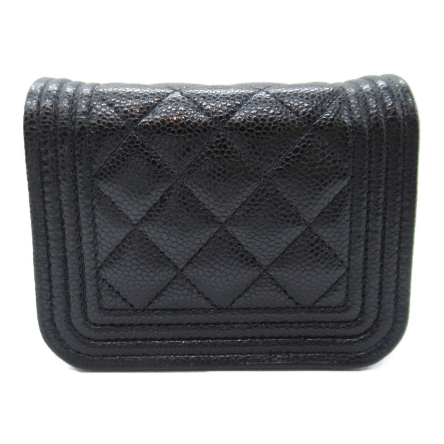 CHANEL Boy Chanel Chain Pochette Shoulder Bag Black Caviar Skin Grained Calf
