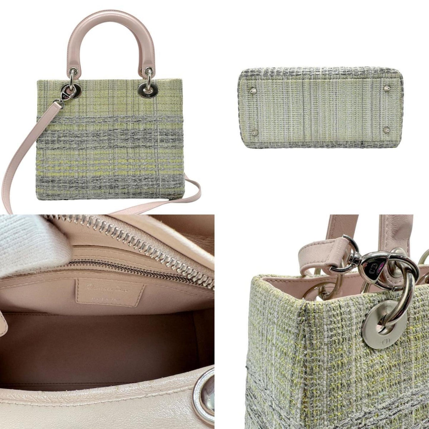 Christian Dior Silver Tweed Leather Handbag Shoulder Bag  