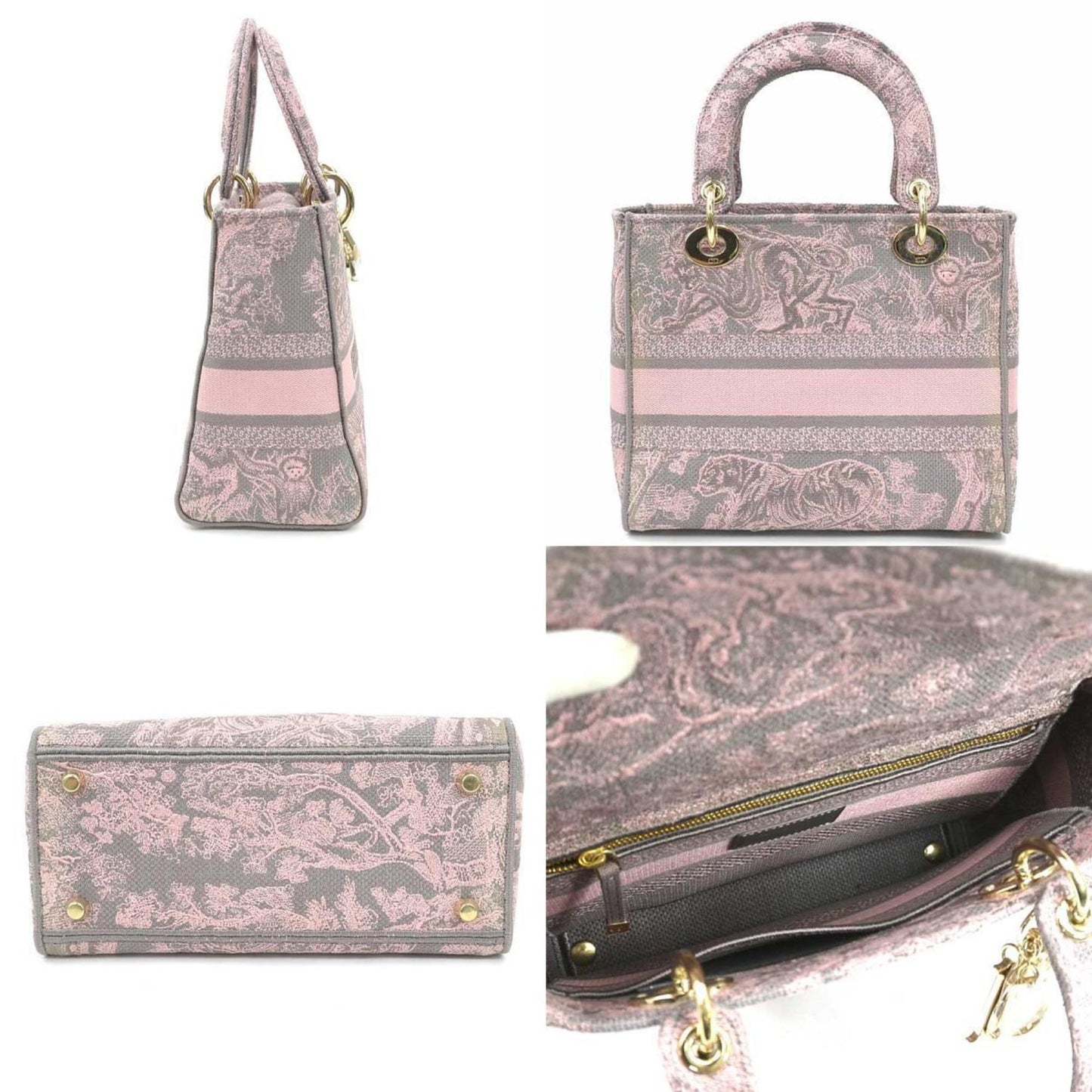 Christian Dior Gray Pink Canvas Handbag Shoulder Bag  
