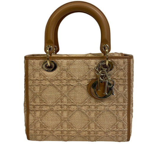 Christian Dior Beige Raffia Leather Shoulder Bag  