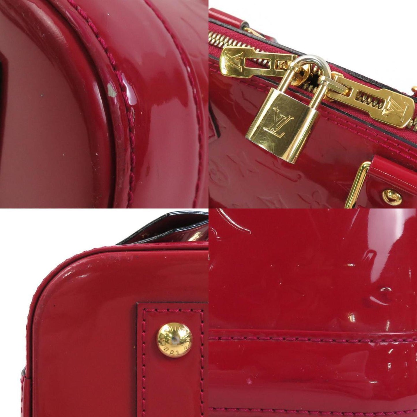 LOUIS VUITTON Handbag Diagonal Shoulder Bag Monogram Verni Alma BB Patent Leather Red Gold Women's