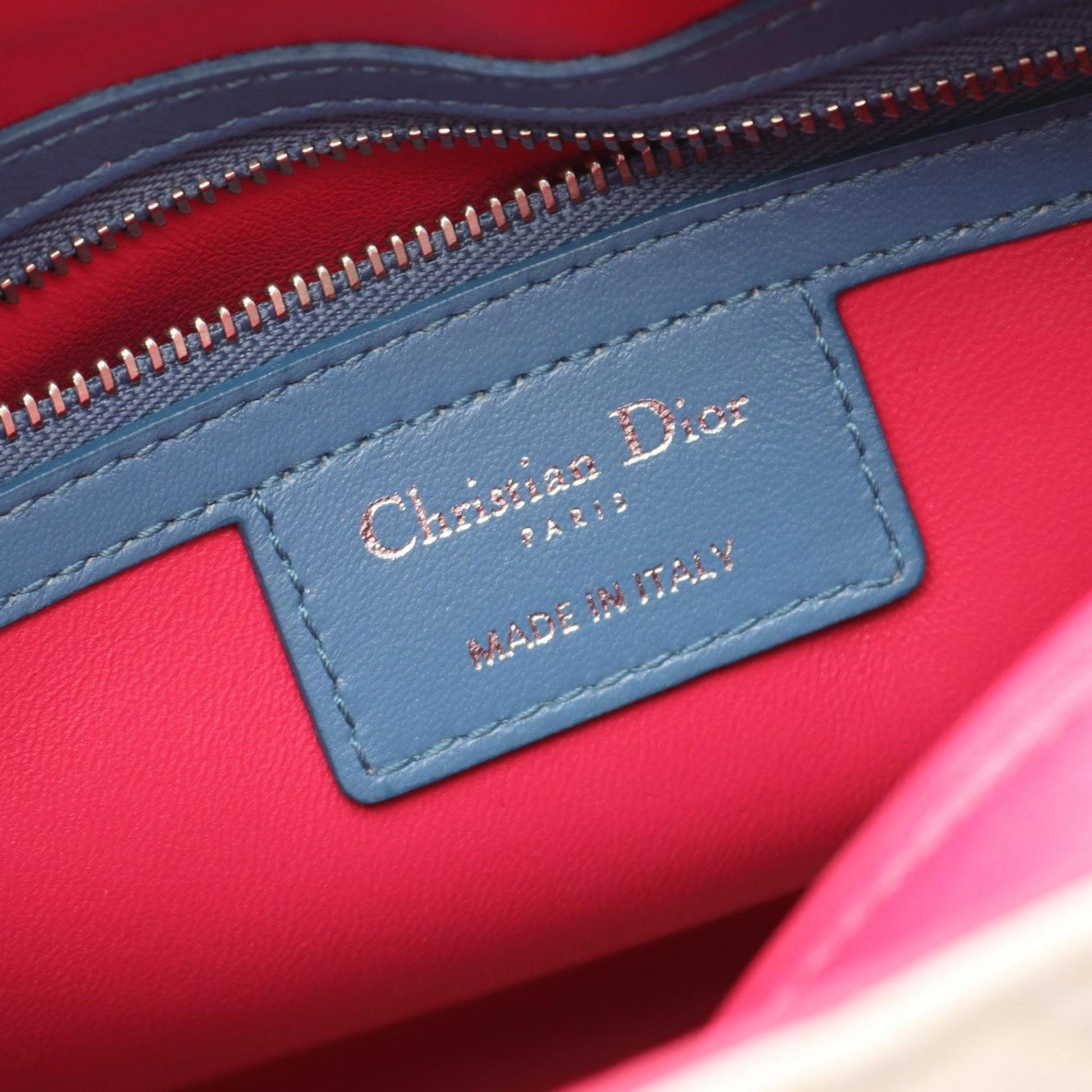Christian Dior Beige Blue Pink Leather Handbag  