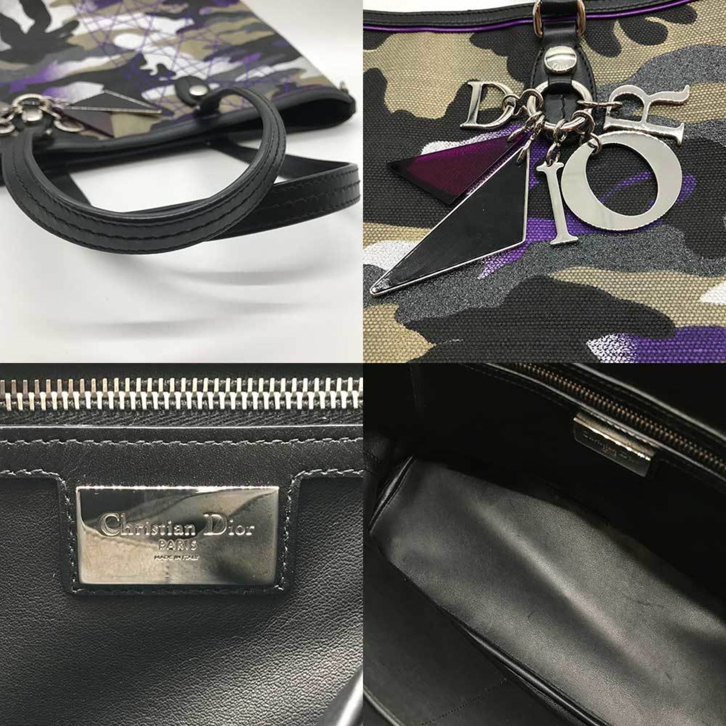 Christian Dior Camouflage Multi-Color Canvas Leather Tote Bag  
