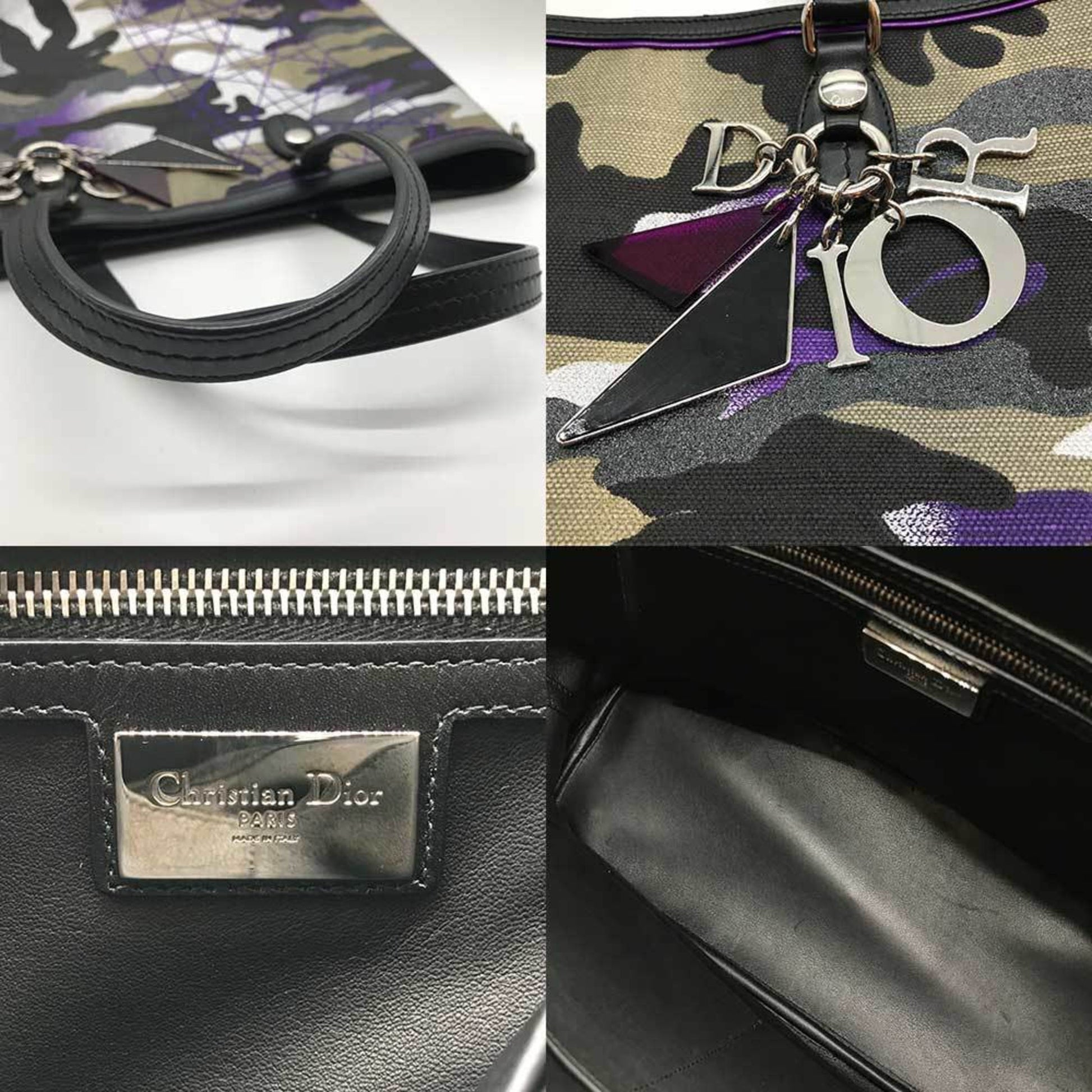 Christian Dior Camouflage Multi-Color Canvas Leather Tote Bag  