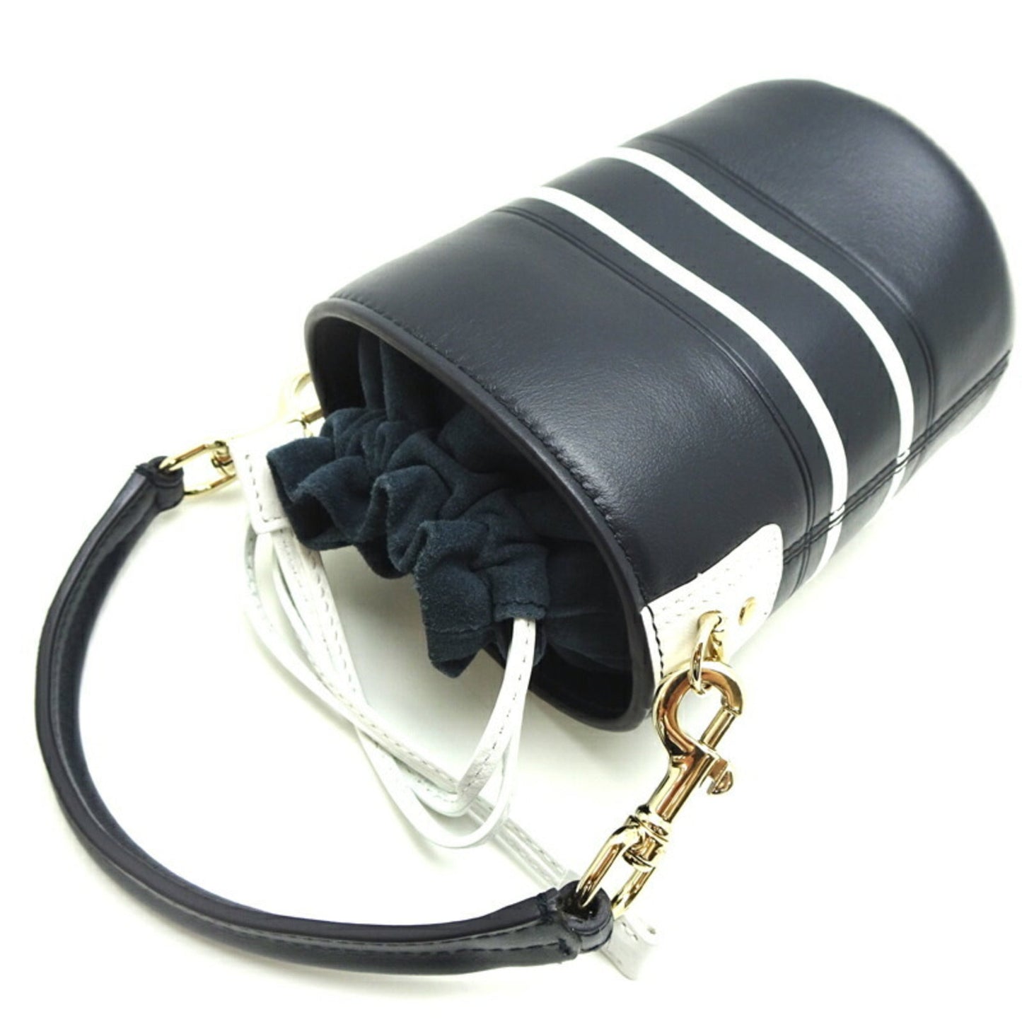 Christian Dior Navy White Leather Shoulder Bag  