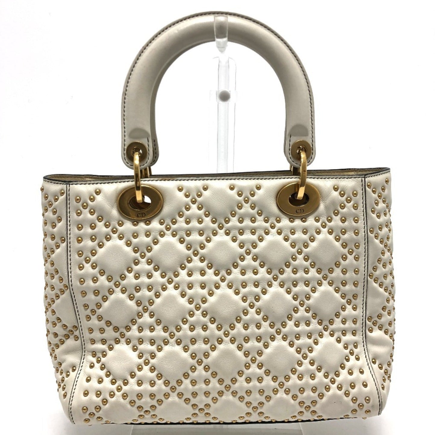 Christian Dior Lady Dior White Leather Handbag Tote Bag  