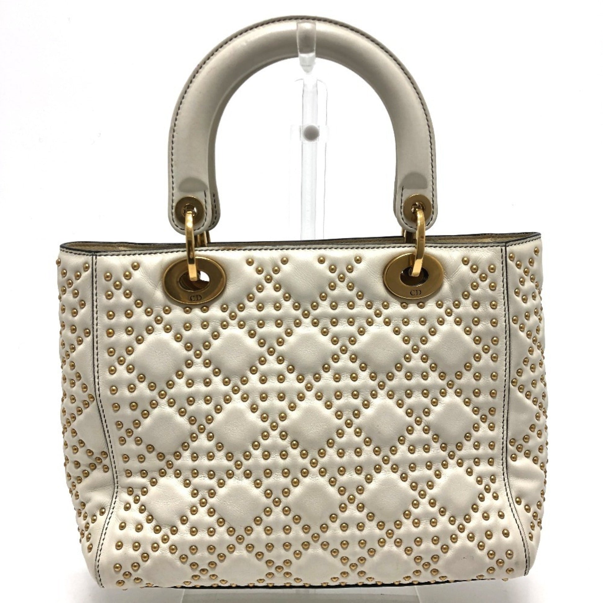 Christian Dior Lady Dior White Leather Handbag Tote Bag  