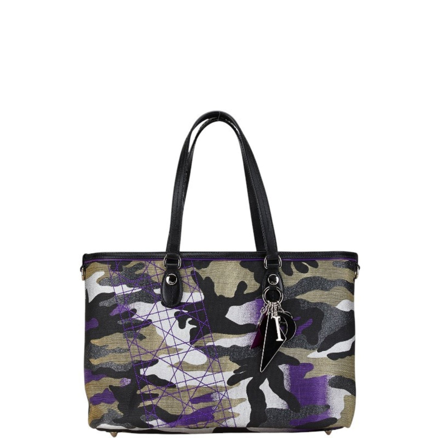 Christian Dior Black Multi-Color Purple Canvas Leather Tote Bag  