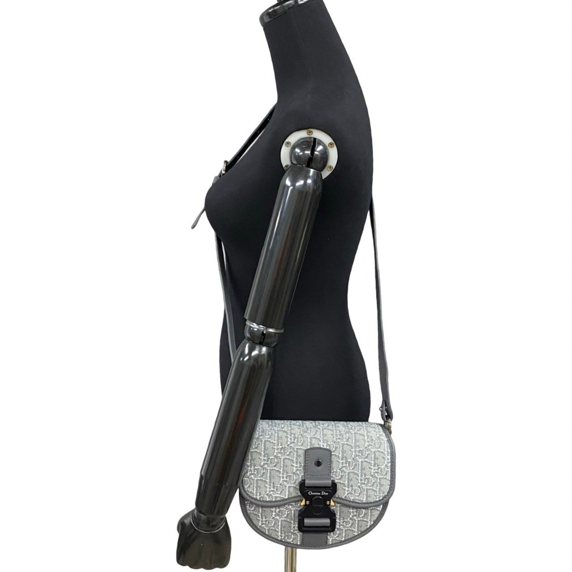 Christian Dior Gray Canvas Leather Shoulder Bag  
