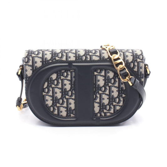 Christian Dior Beige Navy Canvas Leather Shoulder Bag  