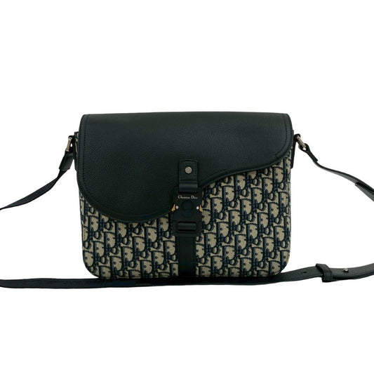 Christian Dior Black Canvas Leather Messenger Bag Shoulder Bag  