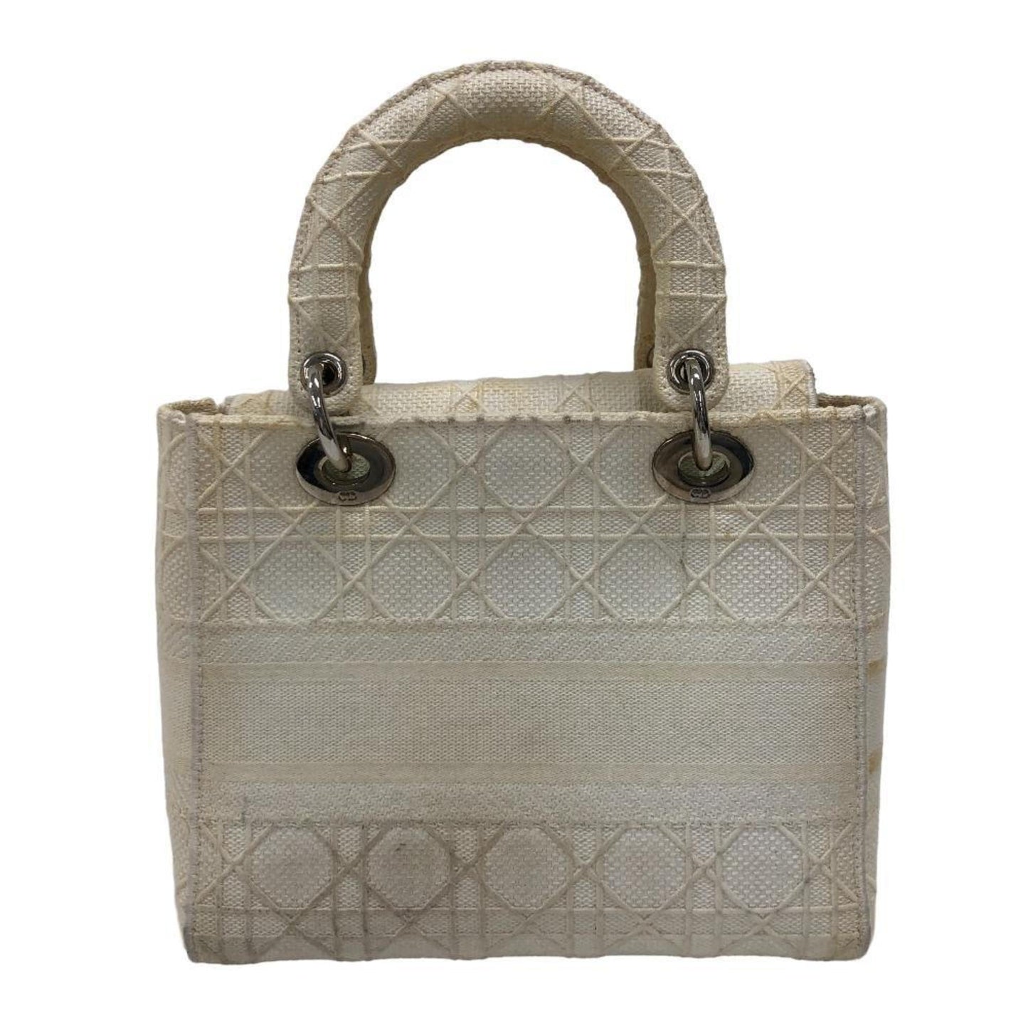Christian Dior Lady Dior White Canvas Handbag  