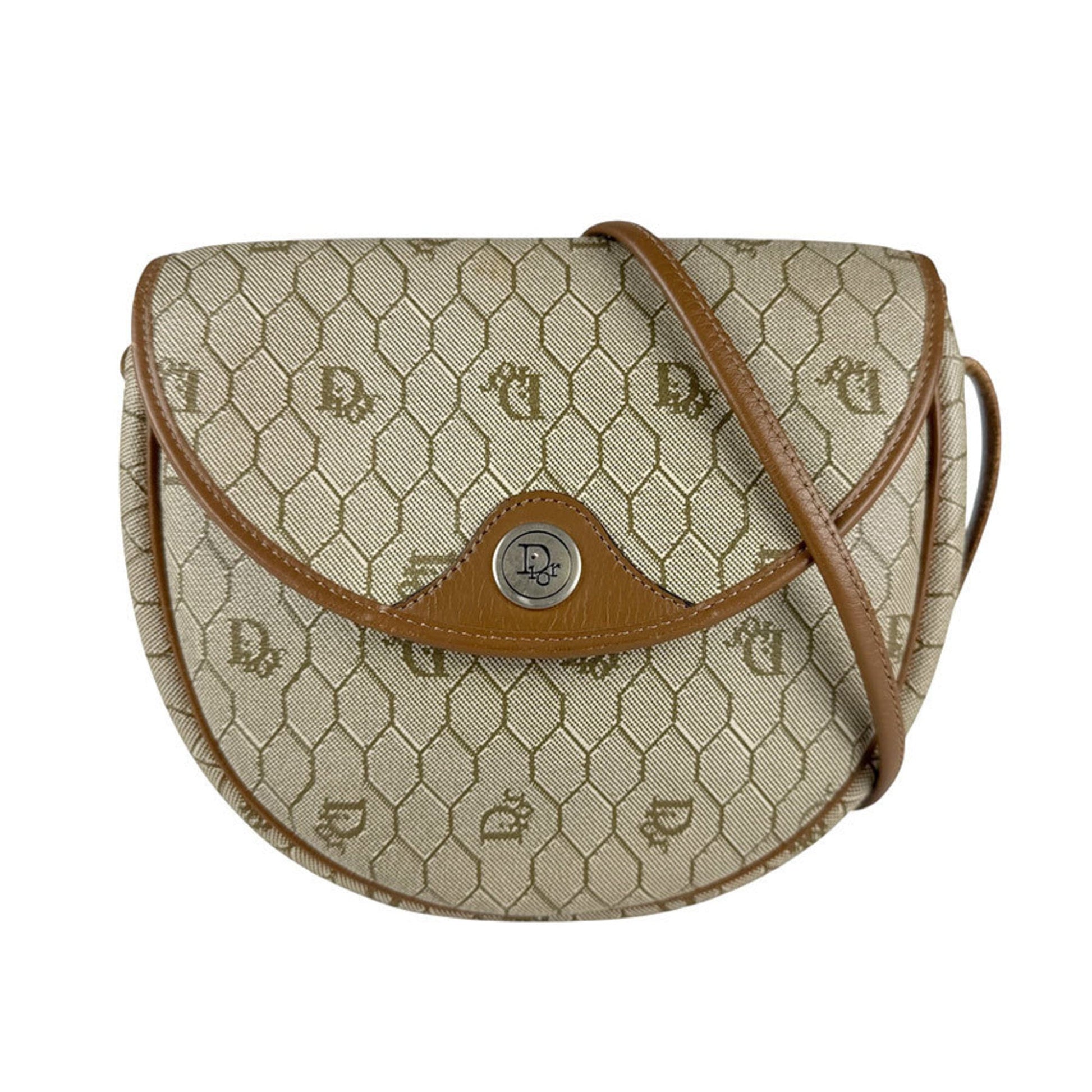 Christian Dior Beige Brown Pvc Leather Shoulder Bag  