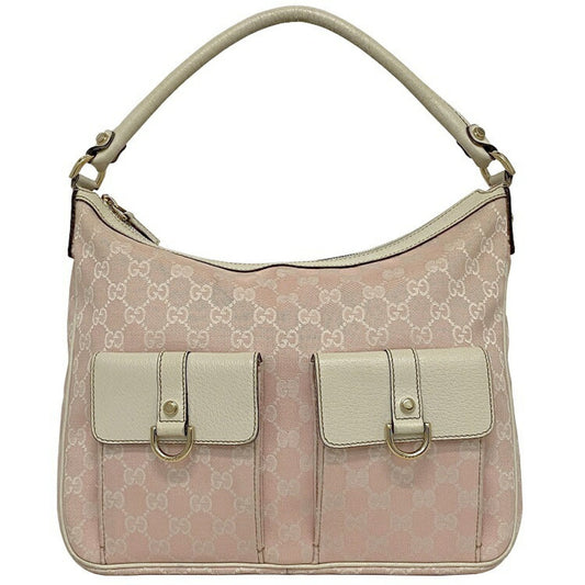 Gucci Abbey White Leather Canvas Handbag