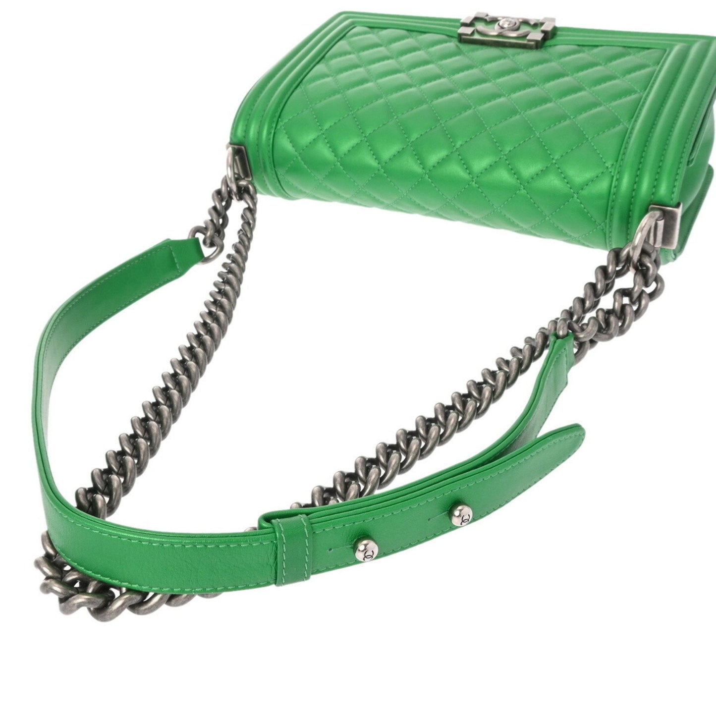 CHANEL Boy Chanel Chain Shoulder Bag 25cm Green A67086 Women s Lambskin
