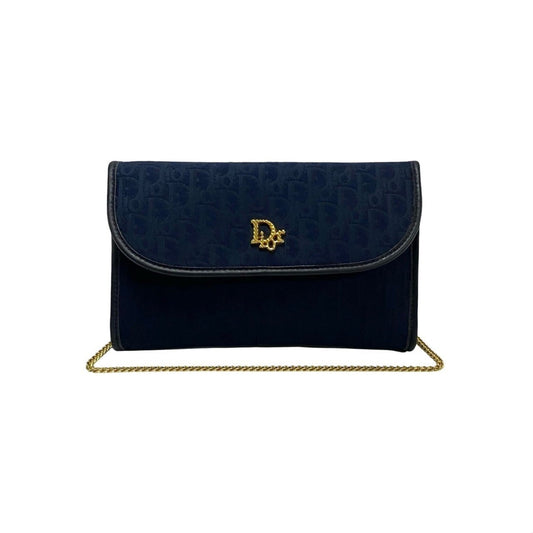 Christian Dior Navy Leather Canvas Shoulder Bag  