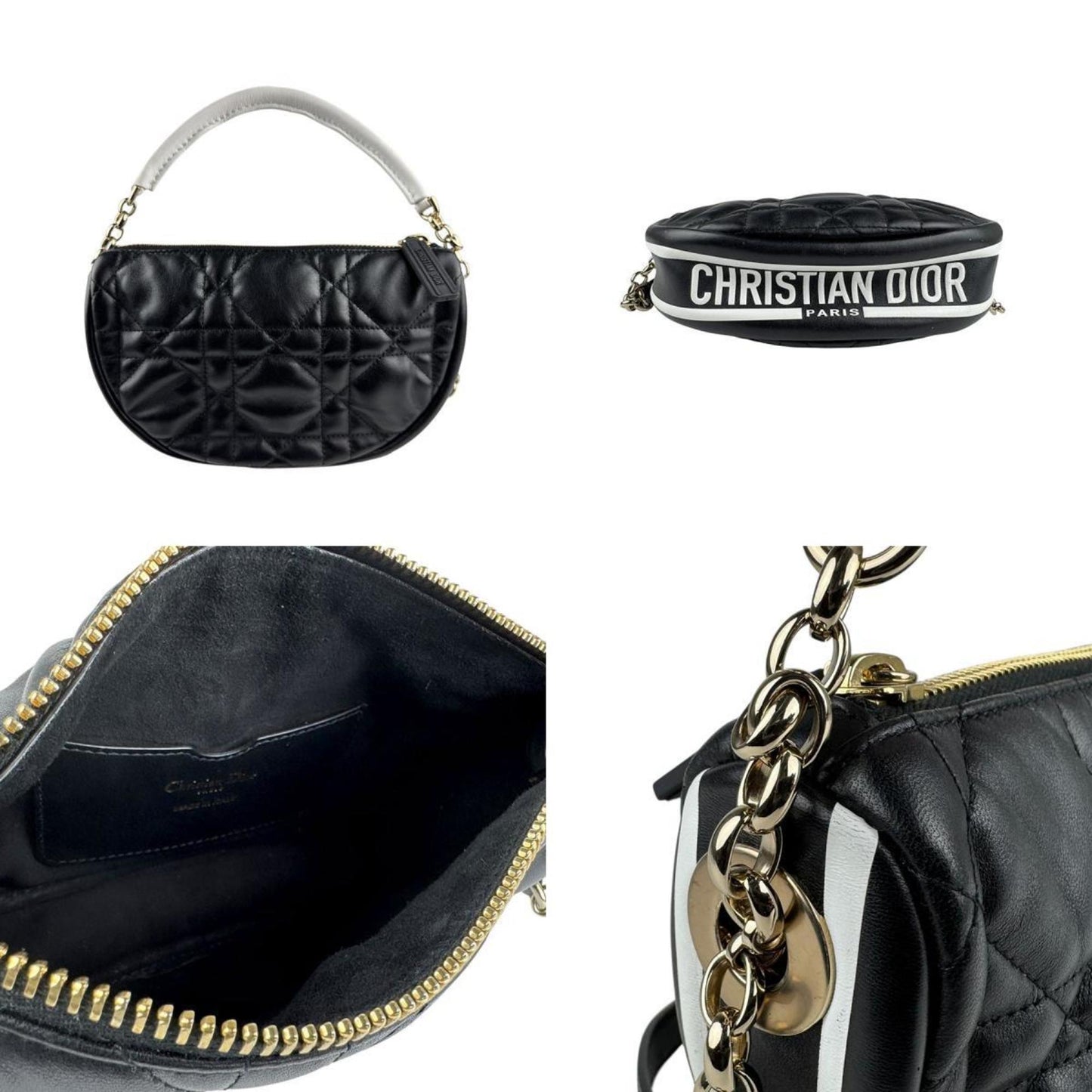 Christian Dior Black White Leather Handbag Shoulder Bag  