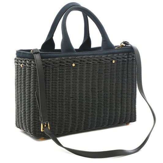 Prada Basket Bag 2Way Rattan/Canvas Black/Navy
