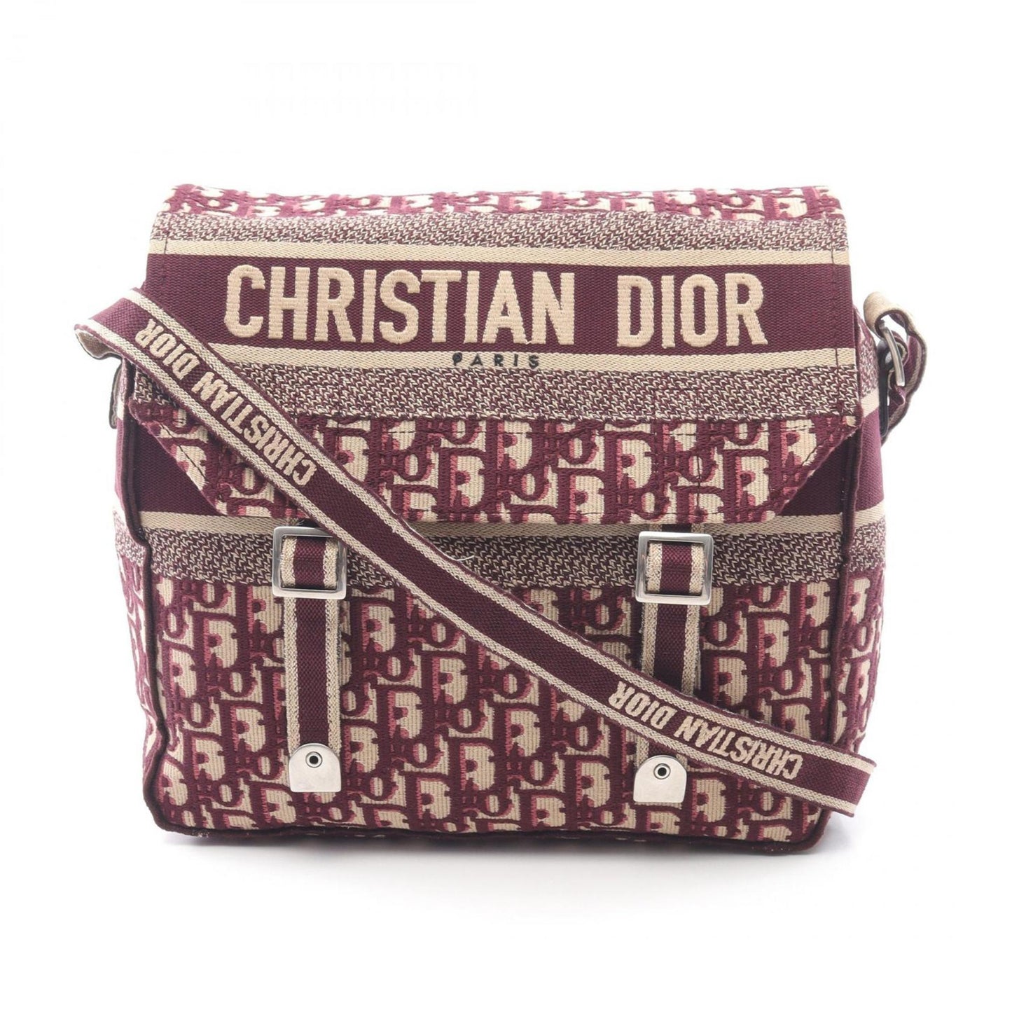 Christian Dior Beige Bordeaux Canvas Leather Shoulder Bag  