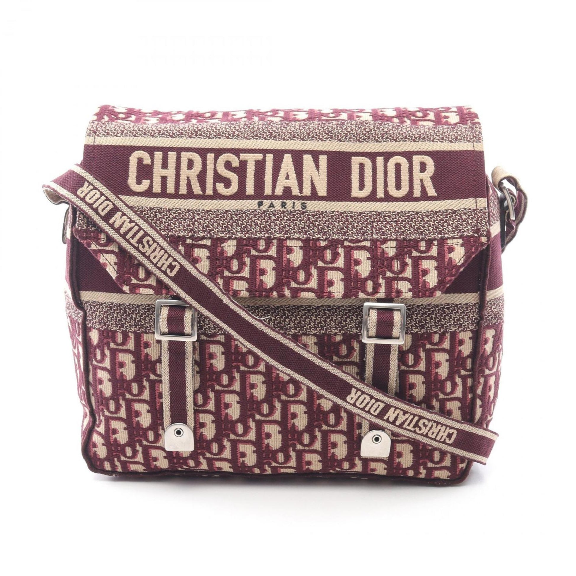 Christian Dior Beige Bordeaux Canvas Leather Shoulder Bag  